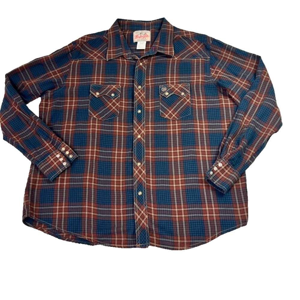 Wrangler Shirt American Cowboys Mens XXL Pearl Snap Button Down Plaid Western